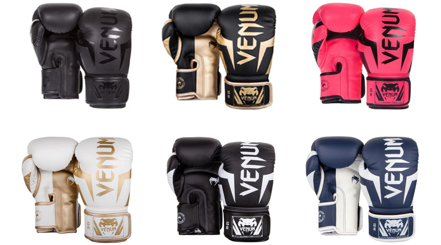 A picture of different venum elite boxing glove colorways. Venum elite boxing gloves review.
